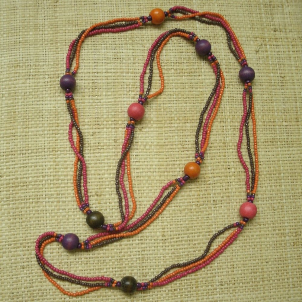 Handmade Multi-color Seed & Wood Bead Necklace